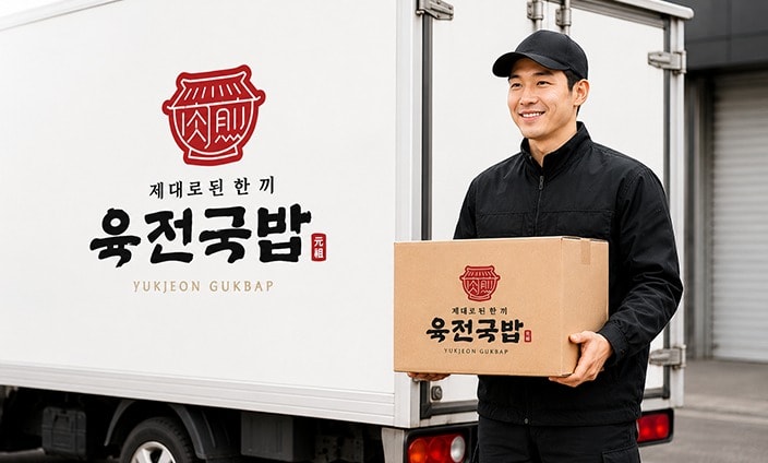 육전국밥 배송 차량과 물류 배송 담당자